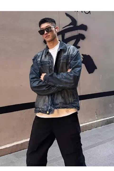 25春废土风美式做旧水洗牛仔外套男夹克衬衫牛仔褂上衣JKK06p95特,男装衬衫,电商D256-2(原A064-2)