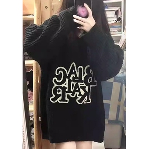 字母刺绣圆领针织衫女秋冬新款潮宽松高街毛衣上衣 MYY03图片