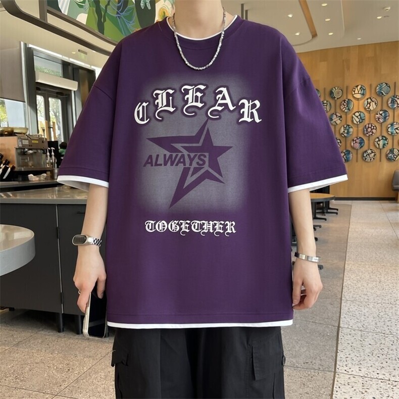 25151-特P40夏季假两件男士短袖T恤青少年圆领字母印花短袖打底衫,男装T恤,电商D310B