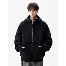 抖音得物高品质二开26春装重磅宽松结构拉链设计高领连帽卫衣W76，男装卫衣，电商A486