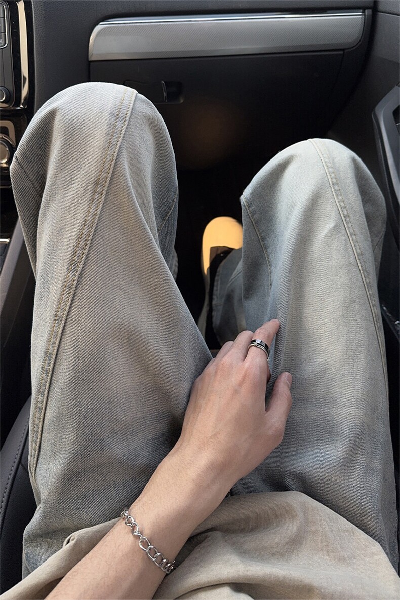 B221美式ins高街暗黑拼接宽松直筒牛仔裤LK25464-特P45控78,男装牛仔裤,电商B221