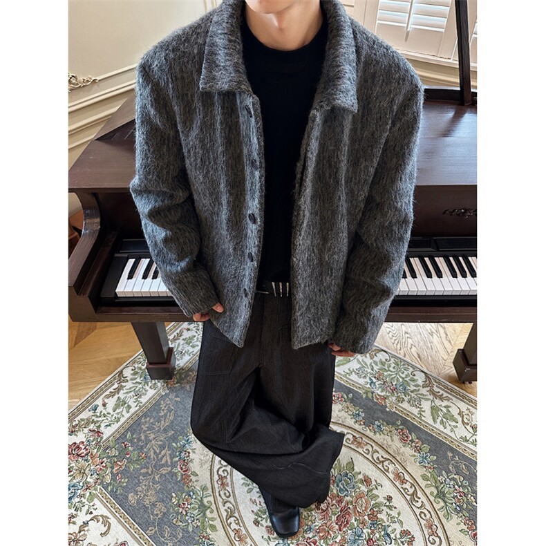 517A-8-Y82-P100冬季长毛单面毛呢大衣韩式短款加厚加棉外套,男装毛呢大衣,星座517A-8（原B282）