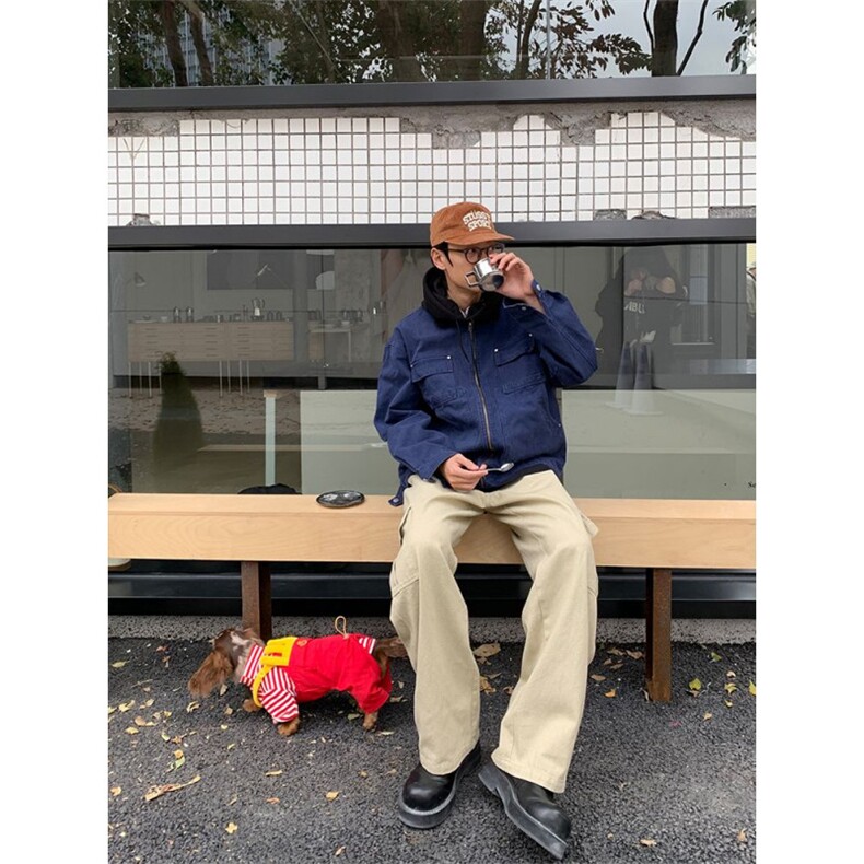 春秋季美式复古翻领夹克男女机能风外套宽松休闲潮流情侣,男装夹克,四季星座505