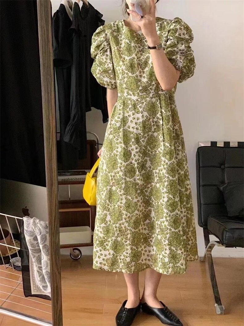 泡泡袖连衣裙，女装连衣裙，1+9