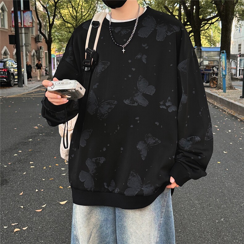 WY5065/P35秋装新款设计感印花圆领卫衣男外套大码重磅长袖上衣图片
