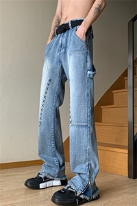 美式高街vibe潮牌牛仔裤休闲长裤直筒裤男裤W9986-P65控88图片