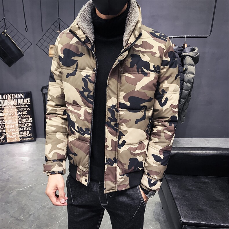 冬季加厚羊羔绒领迷彩修身棉服韩版潮流冬装棉袄 C301-MY09-P140图片