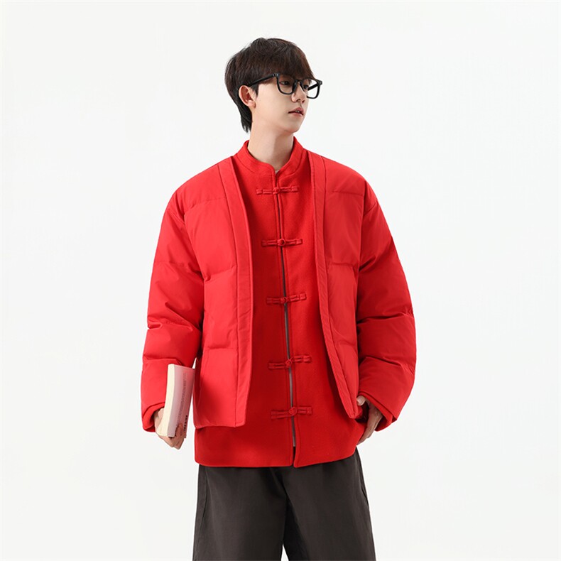 中式唐装男款冬季加厚风汉服青红色立领休闲外套A33-P158,男装民族服装,星座816A（原B366）