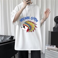 LD54196-P45连帽短袖t恤男大码胖子带帽五分袖中袖，男装T恤，电商A040