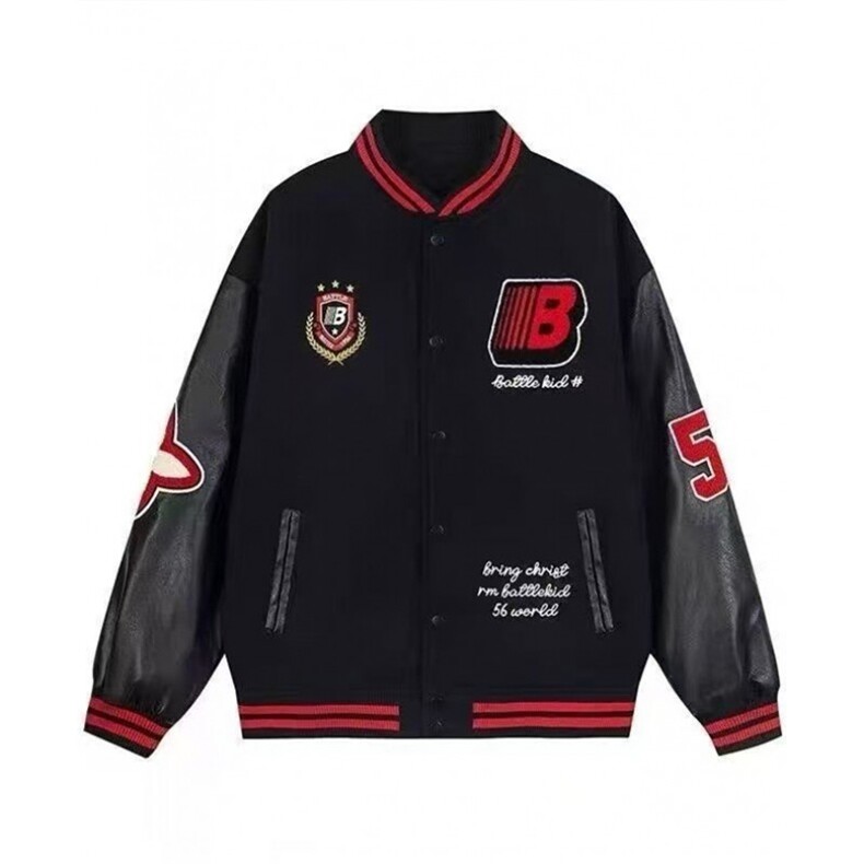 印花春秋徽章拼接皮袖男女情侣撞色棒球服外套潮宽松夹克J835,男装夹克,星座1116A（原606A-3）