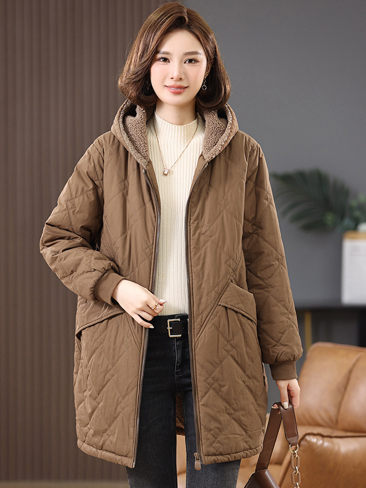 2025冬季时尚休闲夹棉加厚保暖舒适中长款棉服,女装棉衣/棉服,独衣靓