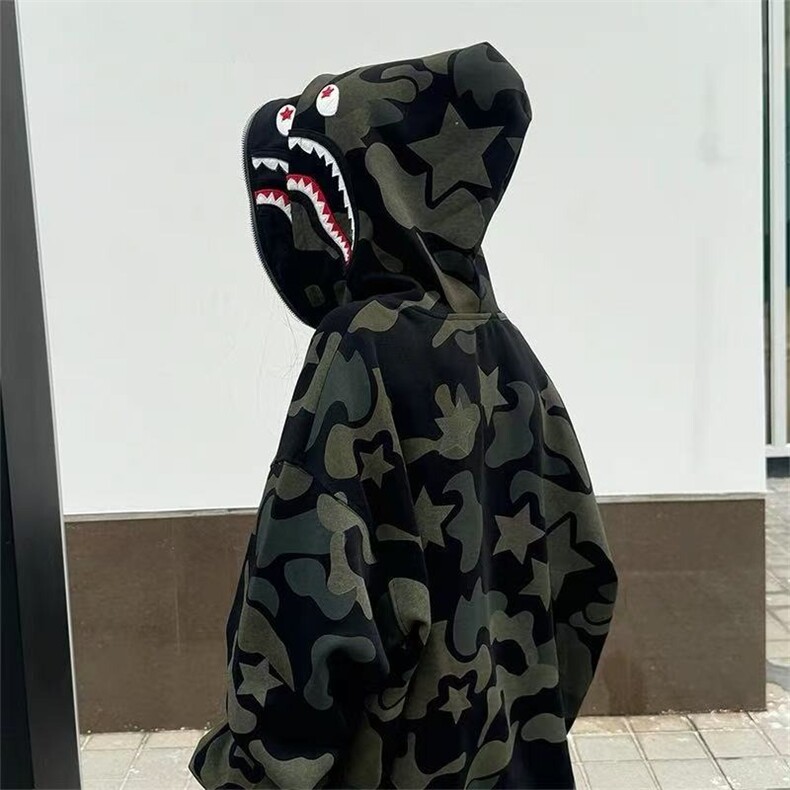 美式高街迷彩连帽鲨鱼卫衣外套女春秋hiphop情侣帽衫WLY8055-P48,女装短外套,星座1008