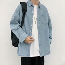 潮牌牛仔衬衫男春秋韩版帅气宽松休闲长袖衬衣外套现货CS255-P45，男装衬衫，星座1008
