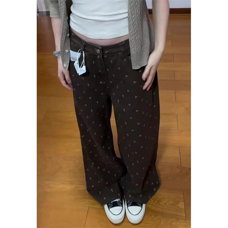 棕色碎花牛仔裤女秋冬季2026新款宽松直筒阔腿拖地裤子NA9139,男装牛仔裤,星座1116A（原606A-3）