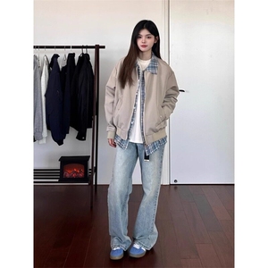 老钱风假两件外套男2025春季新款拼接撞色宽松cleanfit飞行服夹克图片