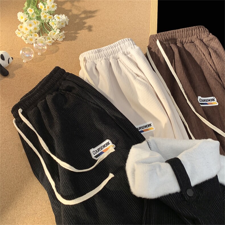 灯芯绒休闲男秋冬季ins潮牌日系宽松阔腿裤加绒加厚运动裤K50，女装休闲裤，星座310B-1