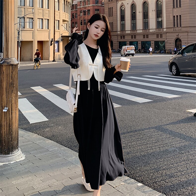 新中式国风连衣裙女春秋2025新款流行套装裙气质高级感盘扣复古,女装套装/套裙,唛多