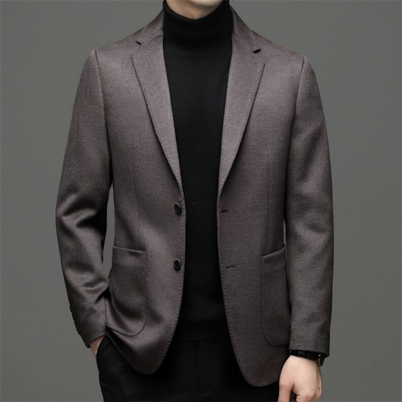 高端中年山羊绒西服男薄款羊毛双面呢西服外套新款秋季中青年西服，男装毛呢大衣，钱塘723