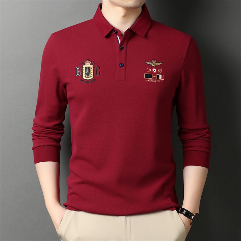 QLM55157男式秋季服装新款长袖T恤青年翻领四季打底体恤P63,男装T恤,电商B360