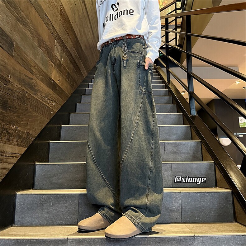 春季美式重磅弯刀牛仔裤男潮牌宽松直筒阔腿裤青少年痞帅工装长裤，男装牛仔裤，星座512A（原616）