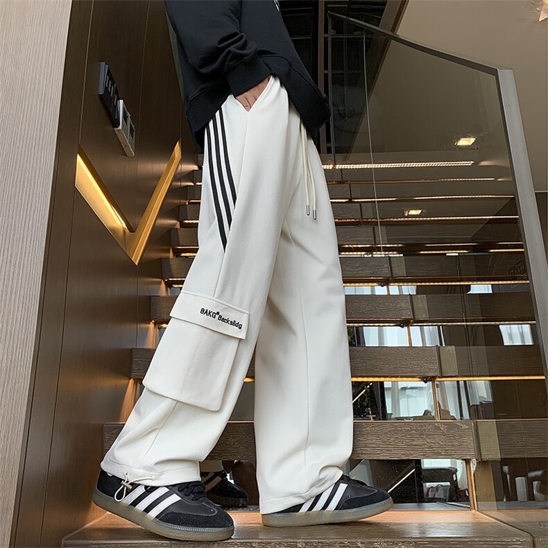 秋季条纹织带字母绣花工装卫裤休闲裤XZ604-K104-特P40控78,男装休闲裤,星座604