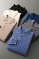 秋冬新款100貂绒衫男士POLO领加厚毛衣宽松翻领羊绒长袖针织衫韩，男装羊毛衫，牧圣羊绒