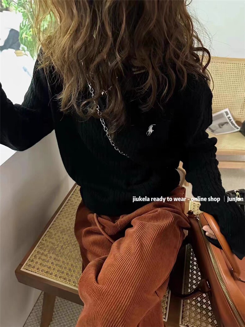 时尚小马图案女士V领羊毛衫柔软保暖舒适优雅百搭款,女装羊毛衫,千御纺羊绒