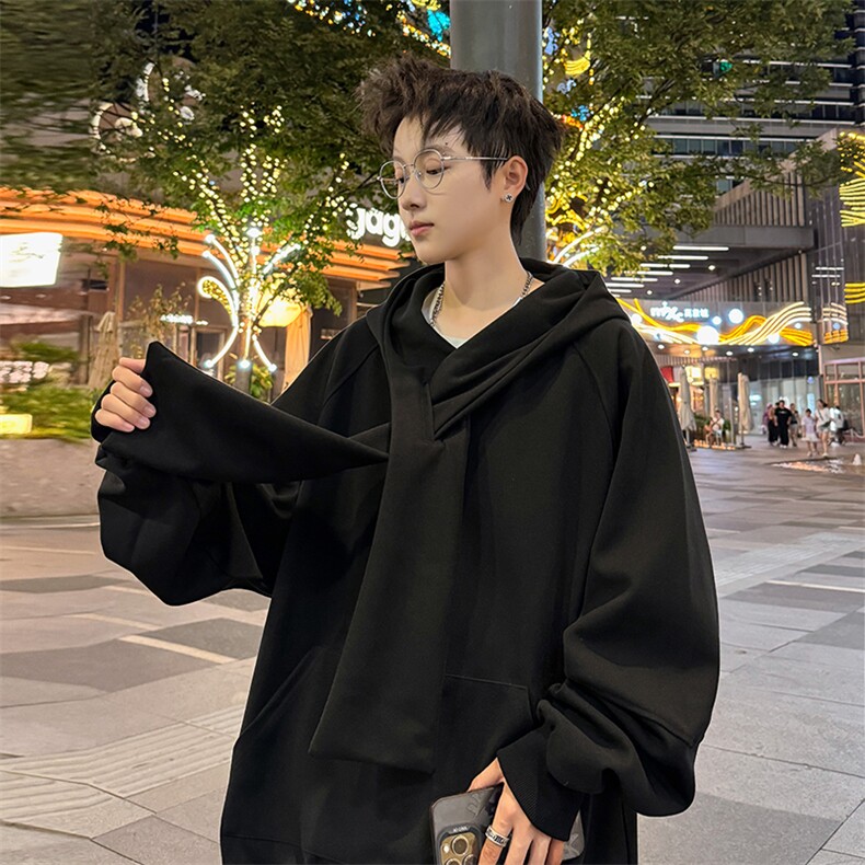 交叉领带设计重磅420克连帽卫衣宽松春秋XZ225-3-WY12,男装卫衣,星座225-3