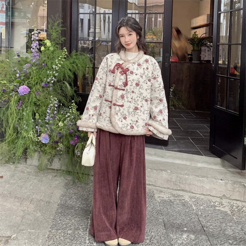 新中式风印花羽绒服两件套女加厚阔腿裤,女装羽绒服,2C120