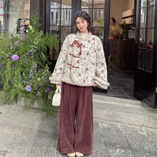 新中式风印花羽绒服两件套女加厚阔腿裤，女装羽绒服，2C120