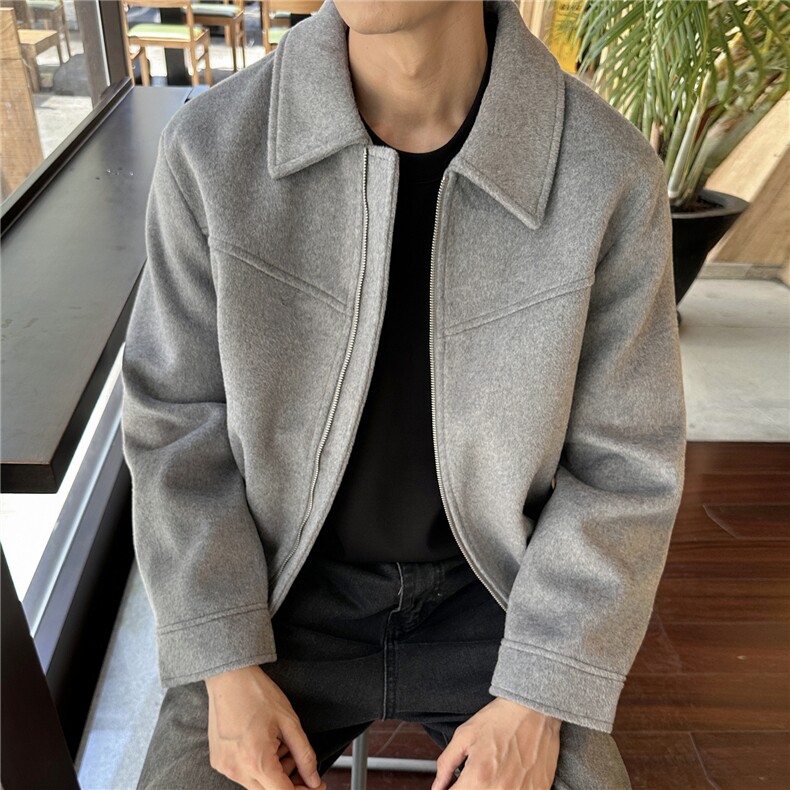 双拉链毛呢夹克外套秋冬短款呢子大衣宽松妮子风A236-JK606-P145,男装毛呢大衣,电商A236