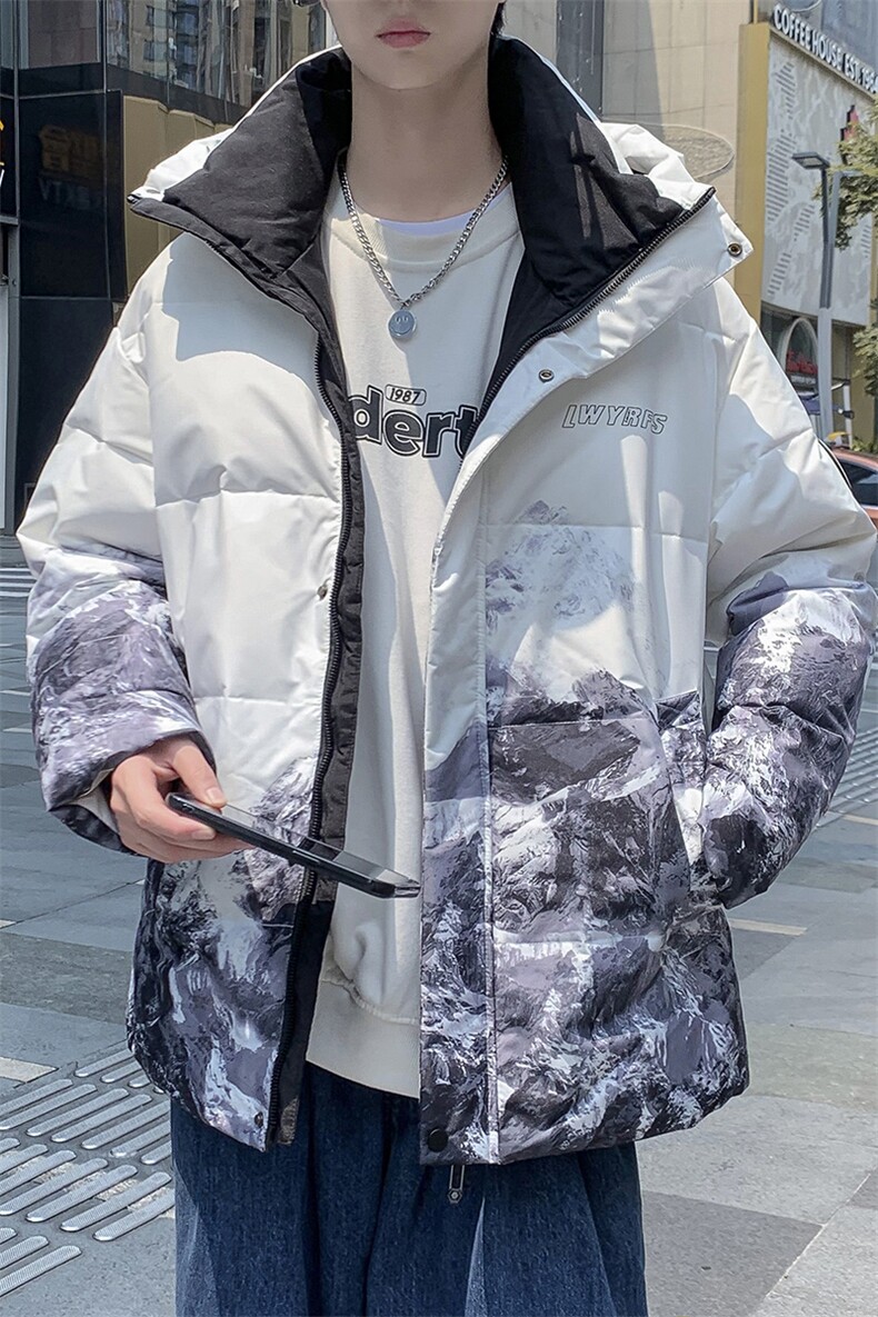 现货雪山款连帽时尚宽松轻薄白鸭绒扎染外套羽绒服R8833P100,男装羽绒服,星座301D-5(原星座1415）
