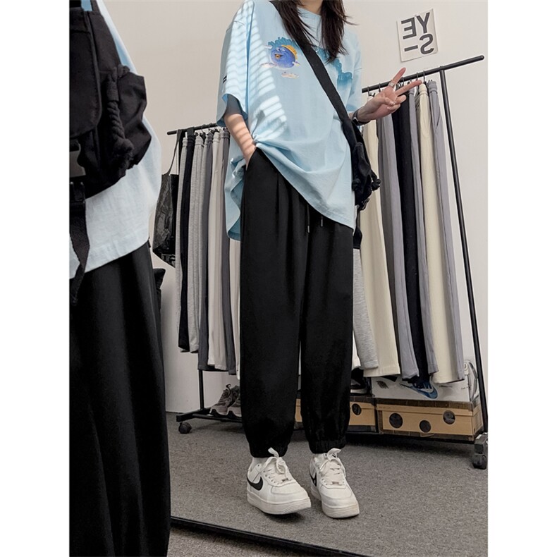 冰丝对镜2023自拍潮流运动风休闲百搭速干九分长裤K909特批40,男装休闲裤,星座718-1