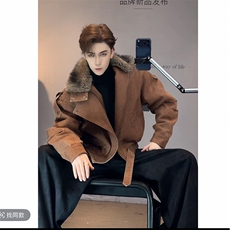 抖音冬季潮流美式复古水洗毛领牛仔棉服外套M222-P165网图，男装棉衣，电商B267