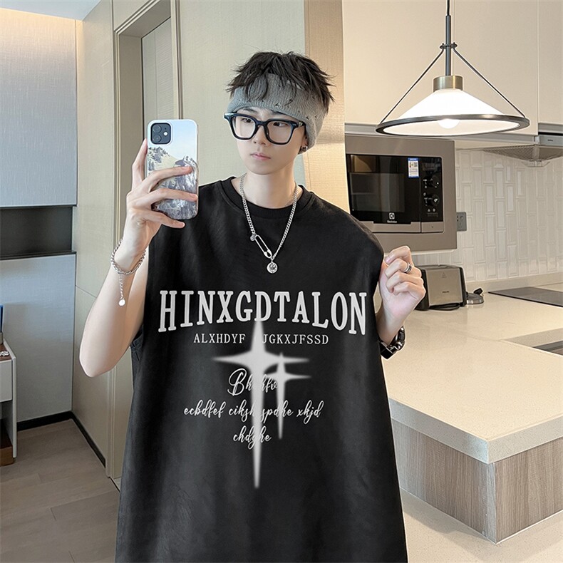 T2502特P20控38麂皮绒夏季男士背心坎肩t恤宽松无袖潮牌,男装背心/马甲,电商B205