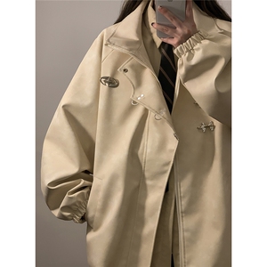中性风美式复古飞机扣可拆卸胸针PU皮衣夹克男JK77768P105控148图片