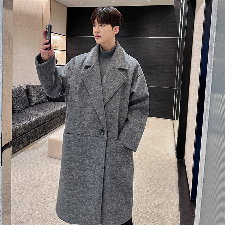 毛呢大衣男灰色秋冬季中长款过膝风衣男韩版呢子西装外套FY126，男装西服套装，星座903-1