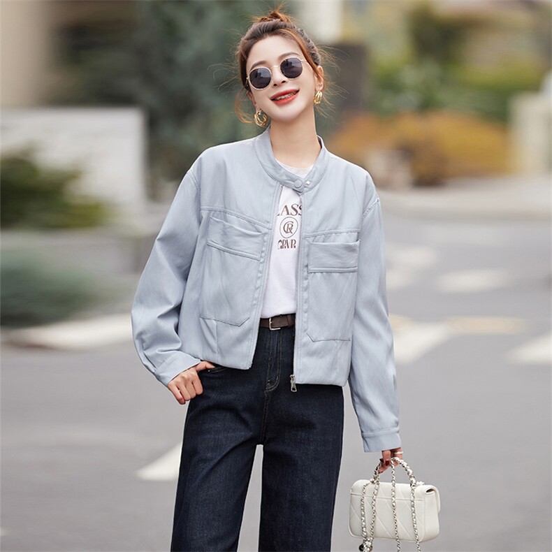 皮衣女外套短款上衣2025春秋季新款洋气显瘦小个子PU皮机车服夹克,女装皮衣,江南女神