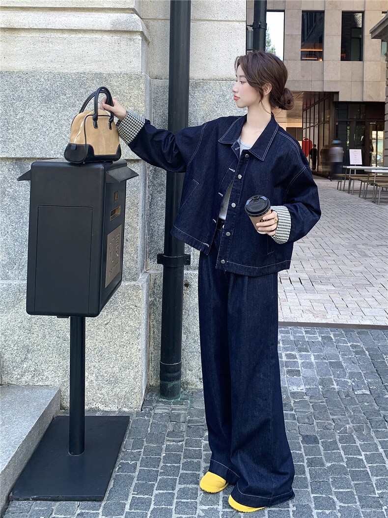 2026新款春装牛仔衣配裤子套装加丝巾三件套2D009-2593P205控315,女装套装/套裙,2D009
