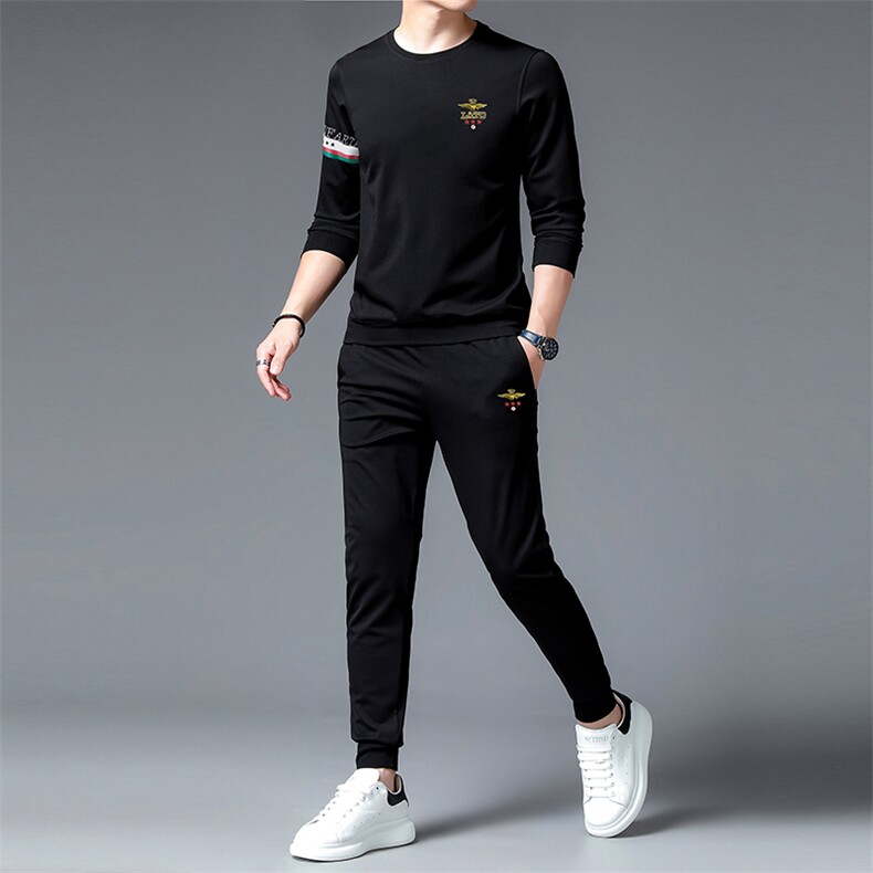 中年男装运动套装秋季刺绣爸爸装圆领中老年运动服男卫衣休闲套装,男装休闲套装,电商B212（原钱塘6029）