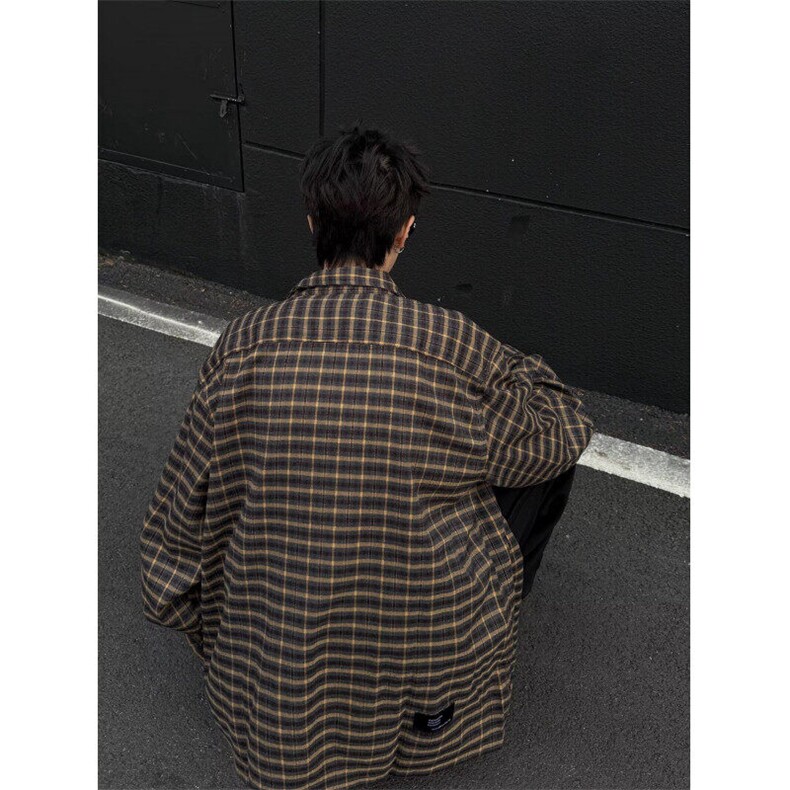 男装复古格纹翻领长袖衬衫春RB40P45,男装衬衫,星座1116-2