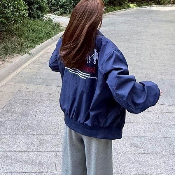 美式街头秋季战马刺绣飞行夹克男女宽松高街潮牌情侣百搭休闲外套,男装夹克,星座506A