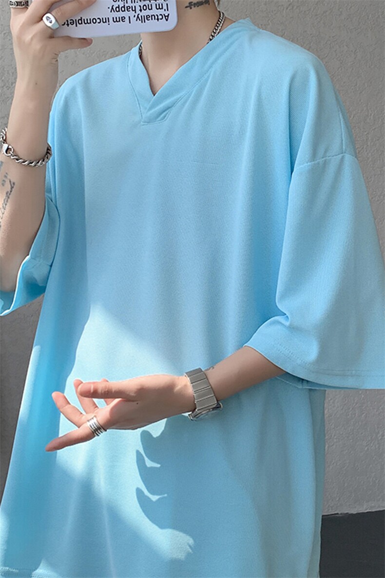 8XL-M短袖t恤男款夏季薄款垂感小V领七分袖加肥加大码DT005特P20,男装T恤,电商B312