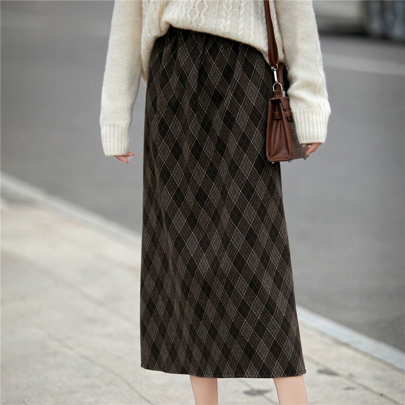 2025年秋季A型中腰中长款时尚通勤简约休闲百搭半身裙，女装半身裙，朝贺羊绒