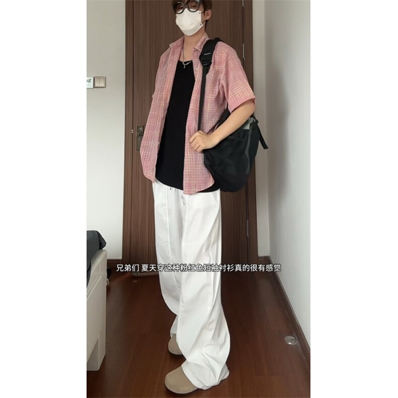 现货CS21-特P32夏季薄款男女宽松格子短袖衬衫半袖寸衣外套,男装T恤,电商B327
