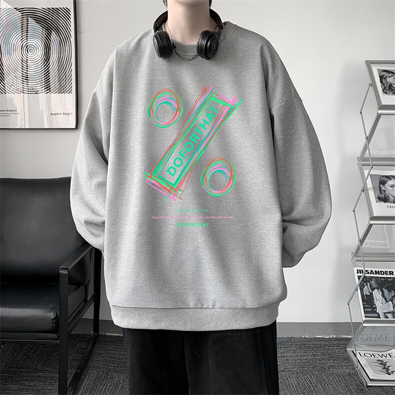 华夫格卫衣圆领卫衣男大码长袖t恤男外套HW76171-P30加绒款-P40,男装卫衣,电商A040