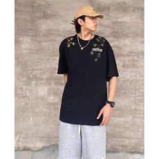 万针全刺绣工艺抖音得物高品质260克重磅纯棉双纱美式高街短袖T恤，男装T恤，电商A486