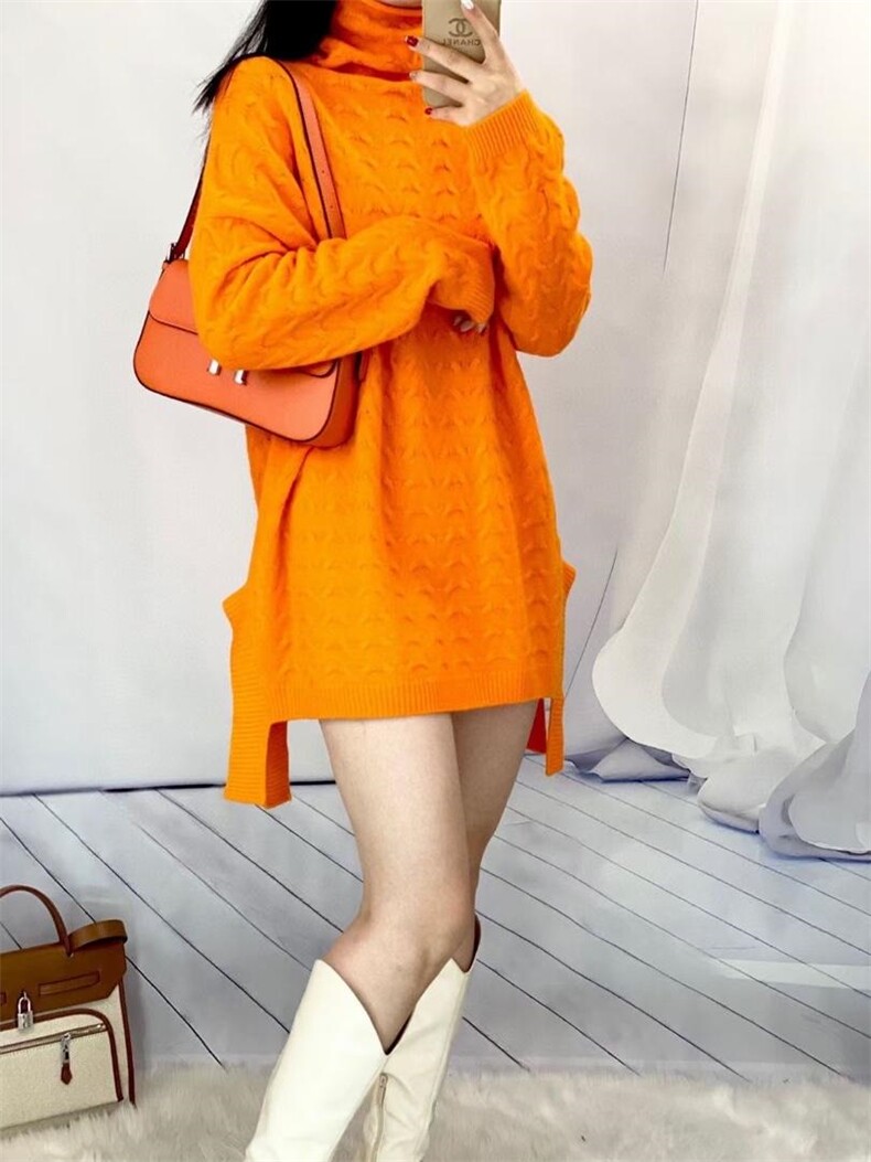 新款洋气花高领休闲宽松时尚百搭慵懒风糖果色针织毛衣裙全羊，女装针织衫/毛衣，纳影