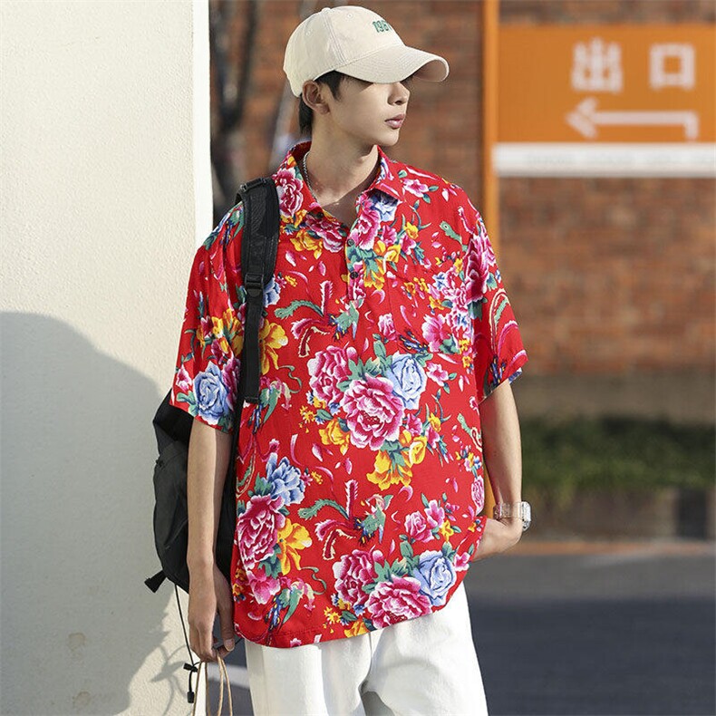 P01中性男女休闲大码花衣服polo衫宽松透气东北大花风团队服,男装Polo衫,星座115A(原星座507）