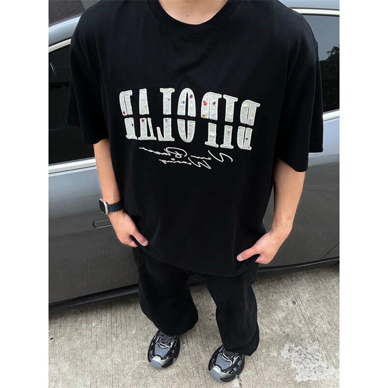 万针全刺绣工艺抖音得物高品质260克重磅纯棉双纱美式高街短袖T恤图片